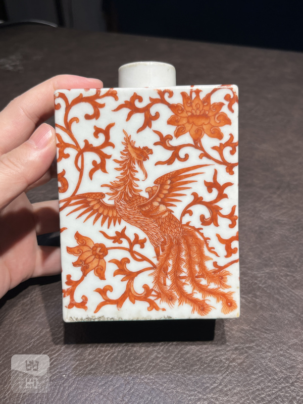 清乾隆 矾红穿花龙凤纹方罐 - 图4